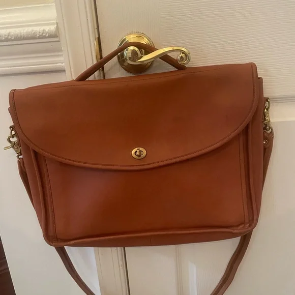 Gorgeous Vintage British Tan Leather Briefcase w/ Crossbody Strap -GHW - Picture 1 of 10